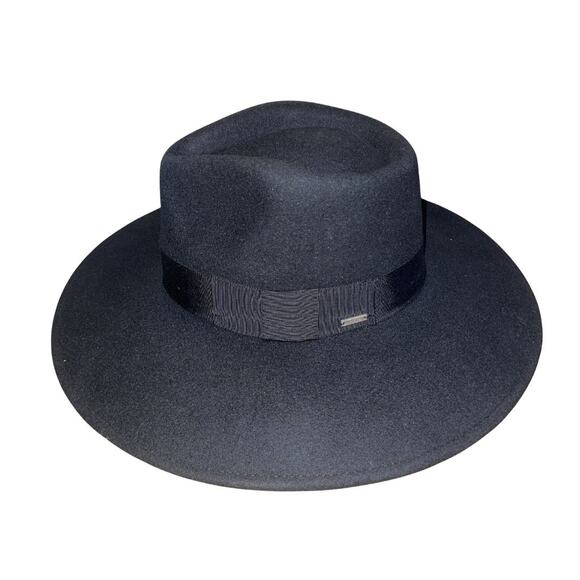 Brixton Joanna Black Felt Fedora Hat Ribbon Band NWT SZ Medium Australian Wool